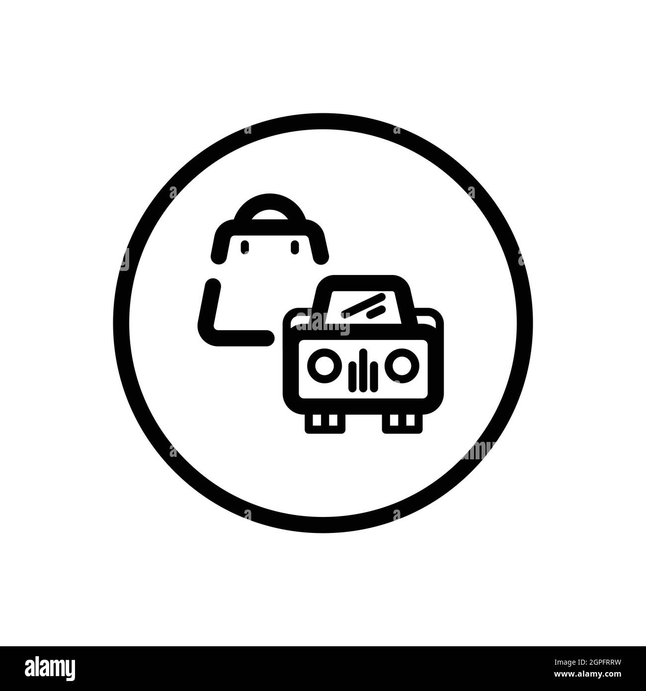 Sac et voiture. Ramassage au magasin. Icône de contour du commerce dans un cercle. Illustration vectorielle Illustration de Vecteur