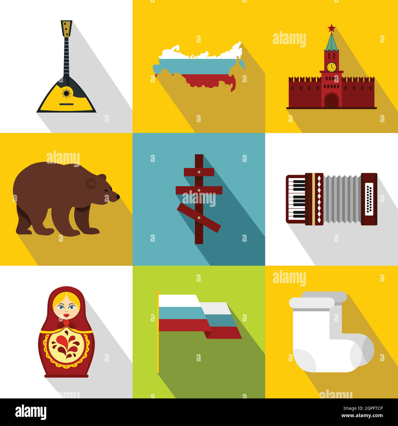 Pays Russie icons set, style plat Illustration de Vecteur