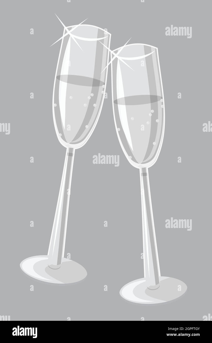 Deux verres de champagne, l'icône de style monochrome gris Illustration de Vecteur