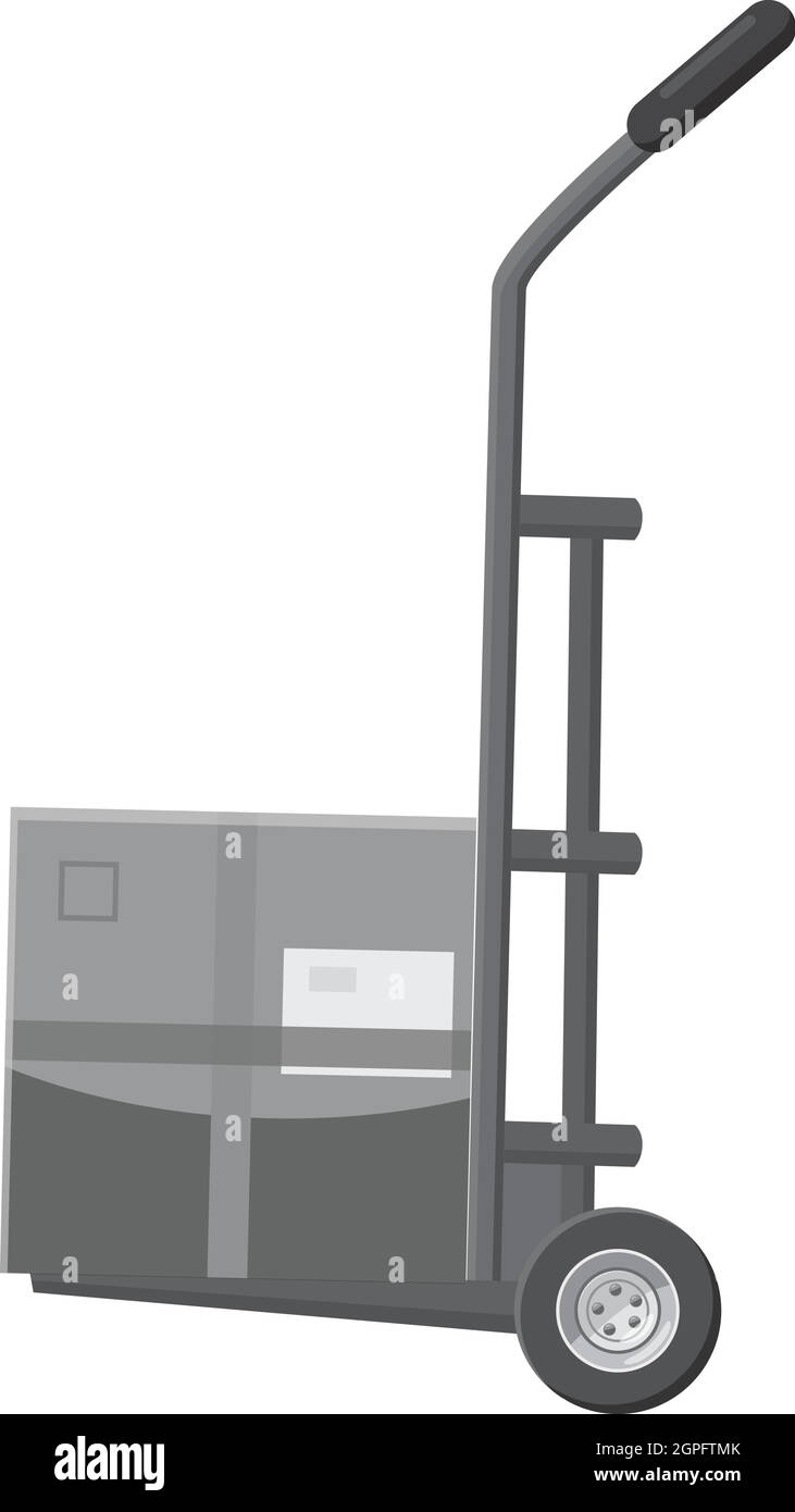Un petit camion avec l'icône de boîte, style monochrome gris Illustration de Vecteur