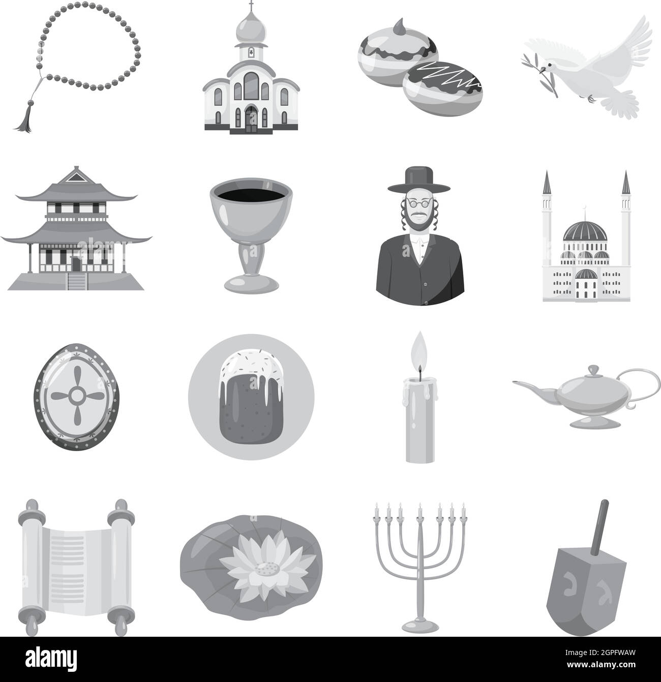 Le judaïsme église symboles traditionnels icons set Illustration de Vecteur