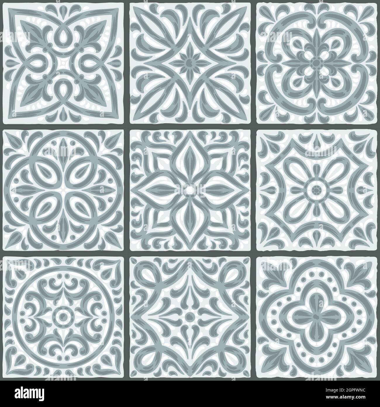 Carreaux de céramique azulejo portugais. Décoration traditionnelle méditerranéenne. Poterie italienne ou majolica espagnole. Illustration de Vecteur