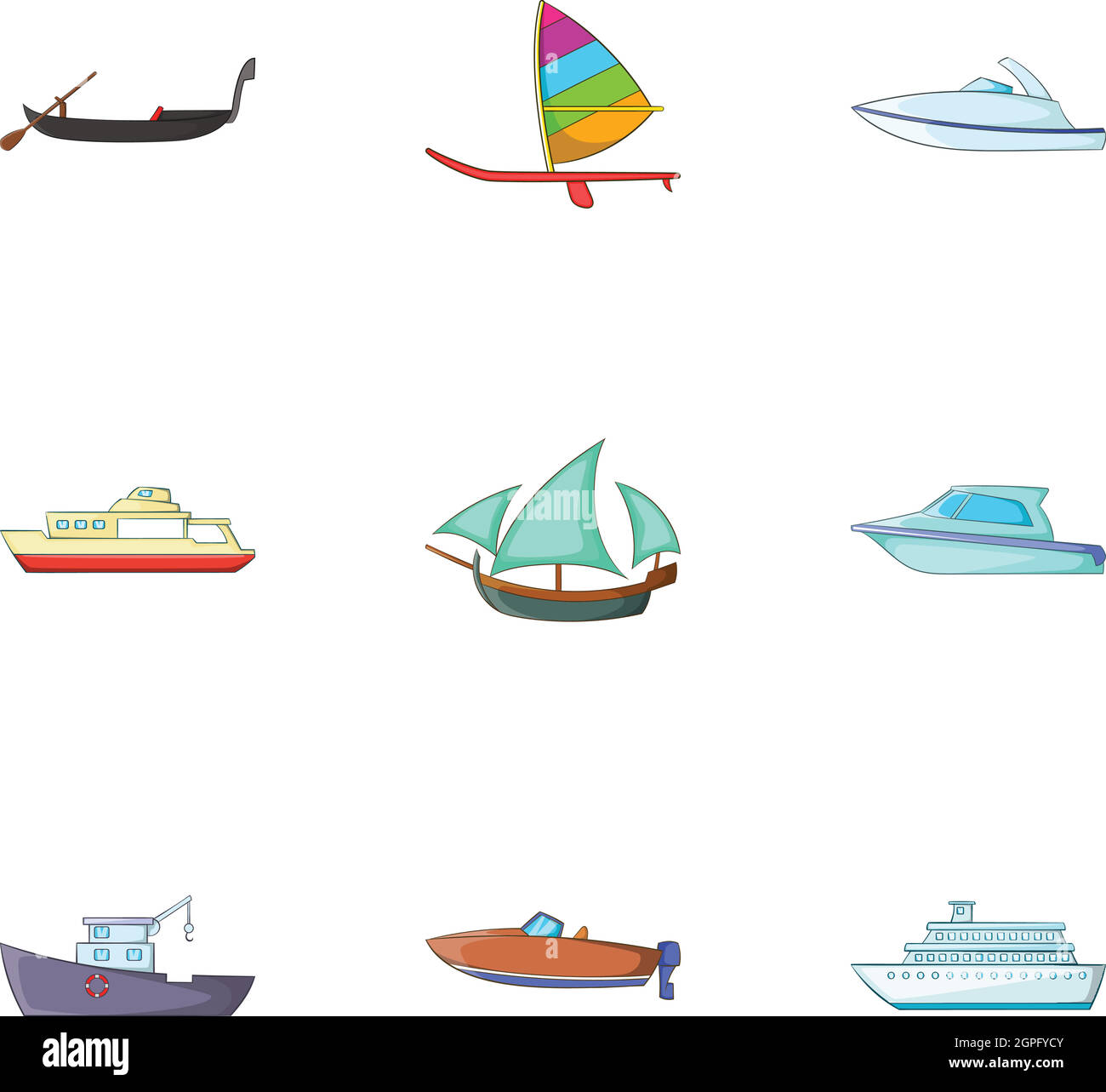 Transport maritime, cartoon style icons set Illustration de Vecteur