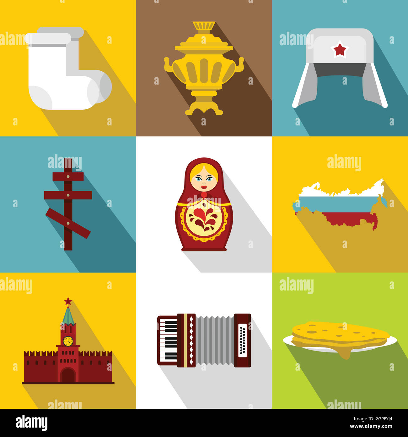 Maison de vacances en Russie icons set, style plat Illustration de Vecteur