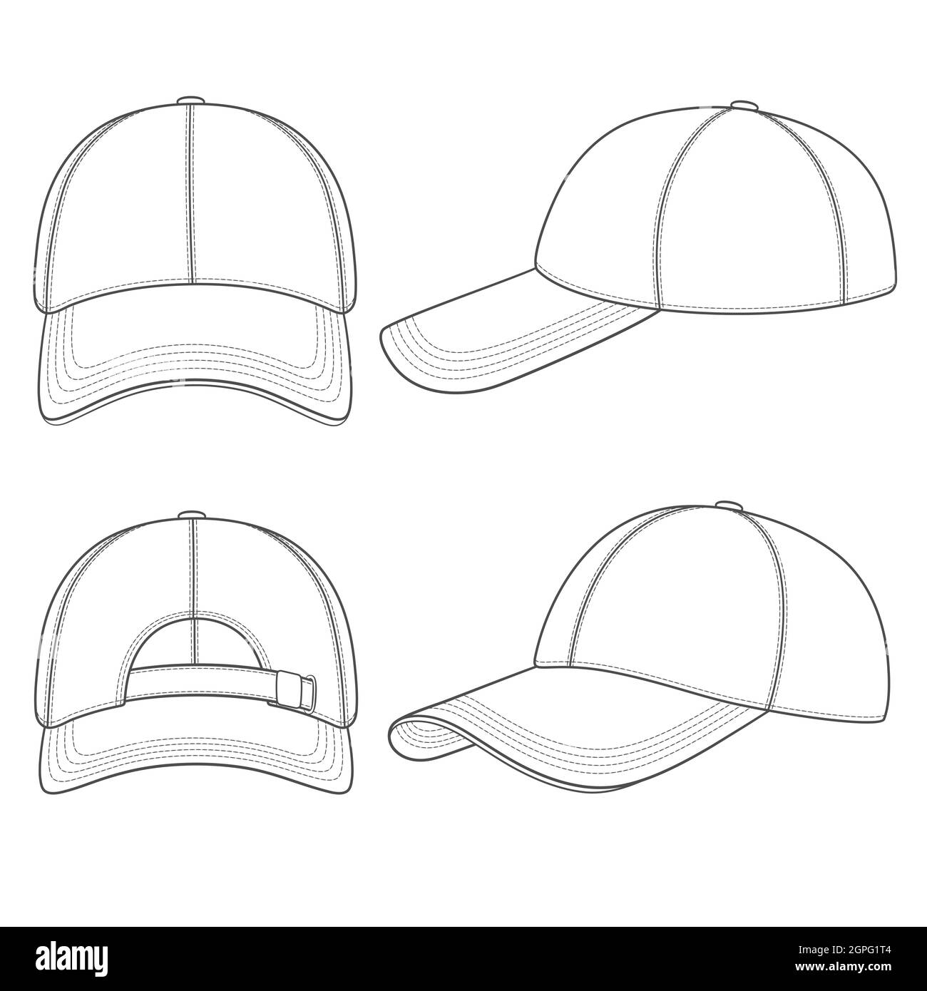 Jeu d'illustrations noir et blanc avec casquette de baseball. Objets  vectoriels isolés sur fond blanc Image Vectorielle Stock - Alamy