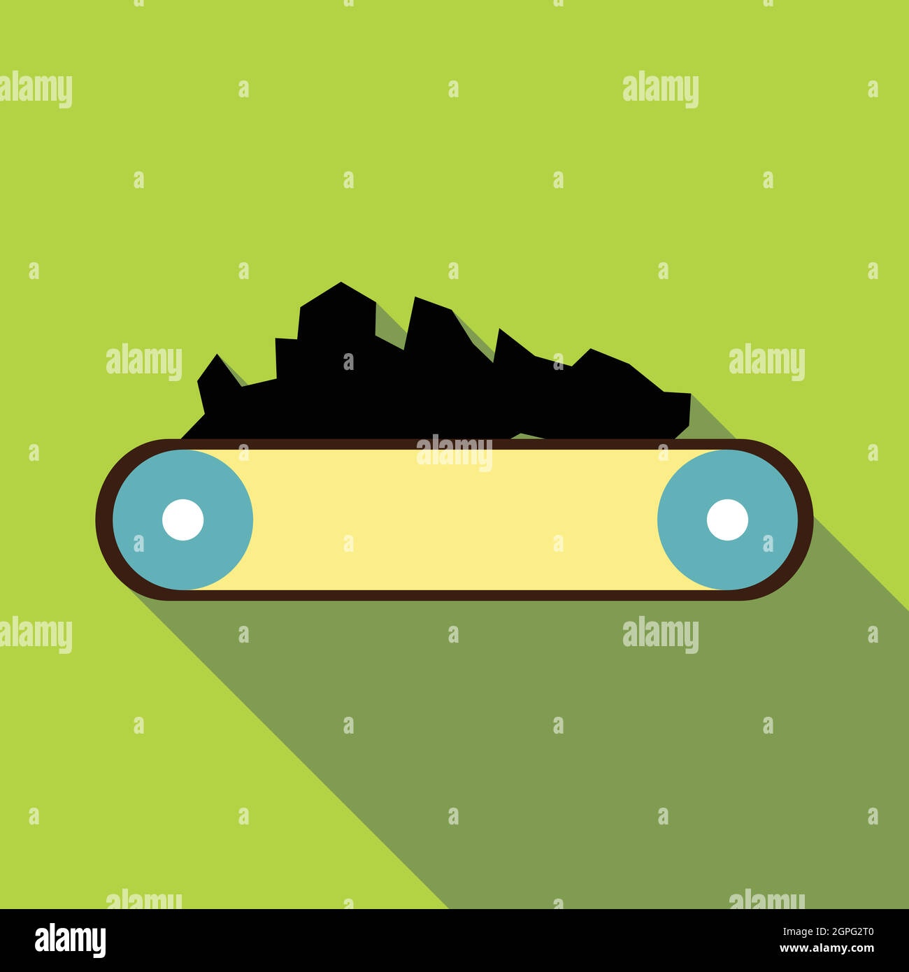 Courroie du convoyeur transportant du charbon, l'icône de style plat Illustration de Vecteur