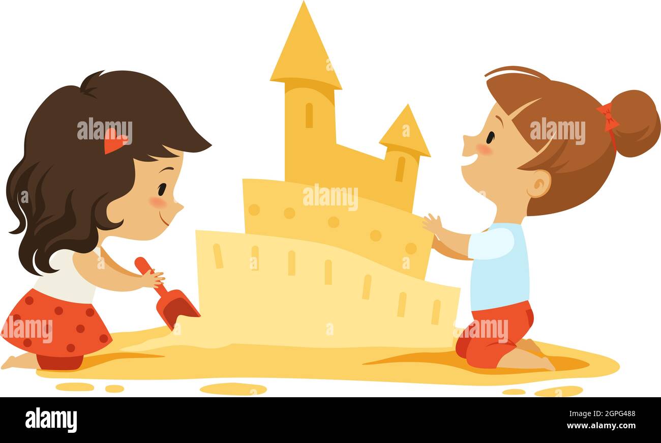 Chateau De Sable Les Petites Filles Jouent Dans Le Bac A Sable Ou Sur La Plage Personnages Vectoriels Isoles Pour Enfants En Plein Air Image Vectorielle Stock Alamy