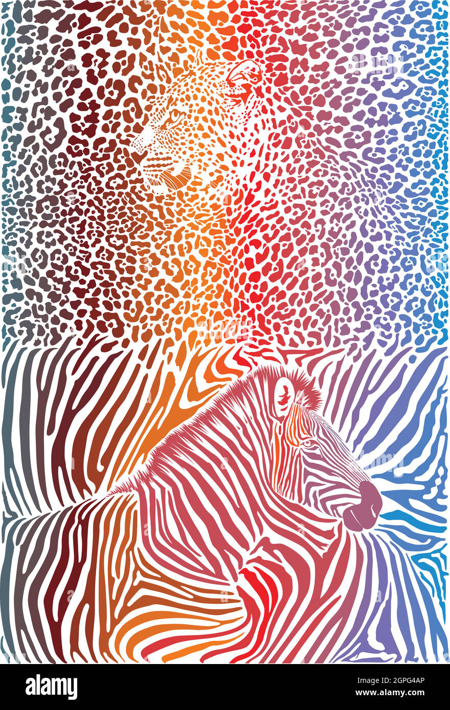 Léopard et zèbre avec fond de couleur Illustration de Vecteur