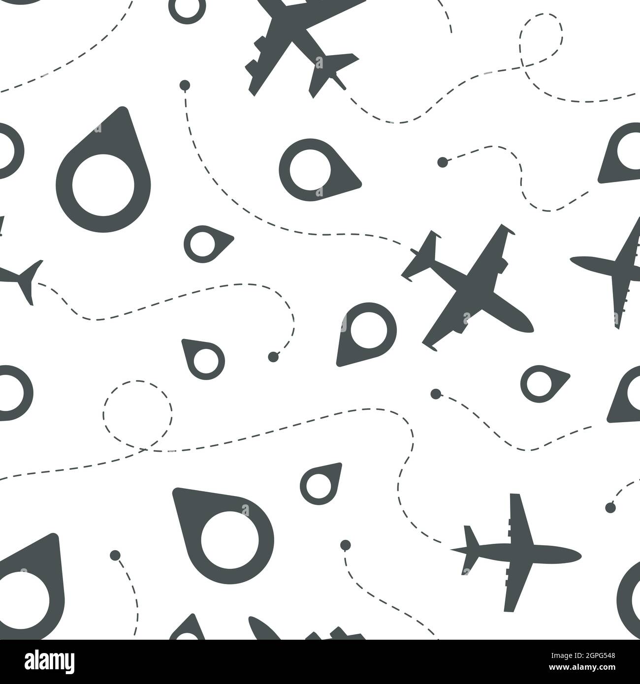 Itinéraire en pointillés de l'avion. Modèle de voyage symboles de l'aviation civile trajectoire d'avion vecteur de vol modèle sans couture Illustration de Vecteur