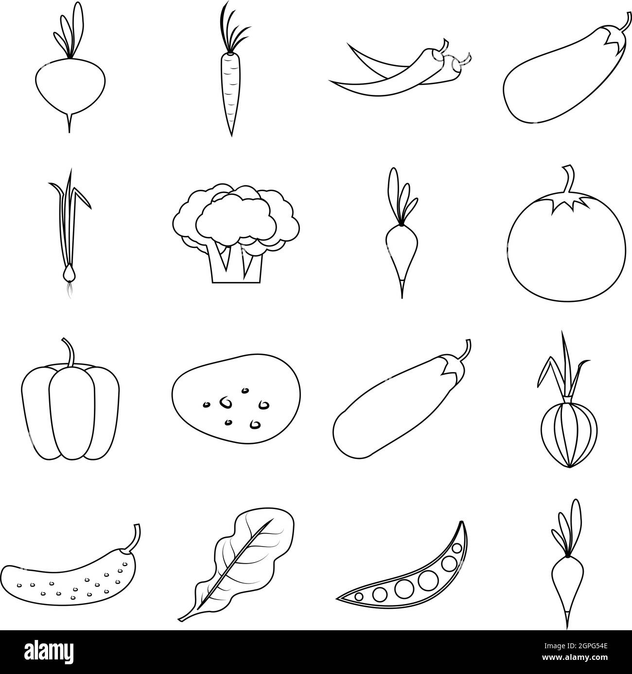 Légumes icons set style du contour, Illustration de Vecteur