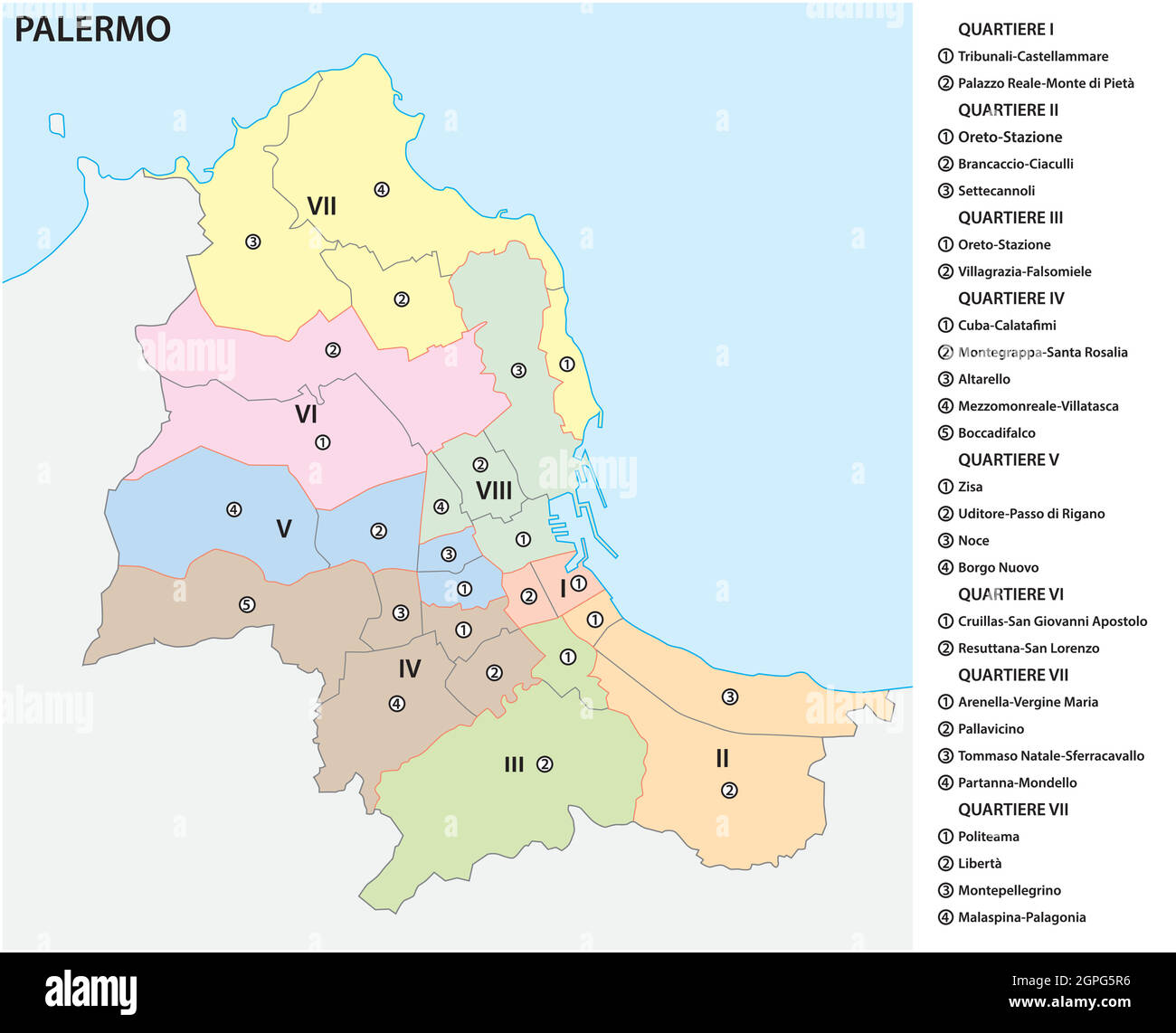 Carte vectorielle administrative et politique de la capitale sicilienne Palerme, Italie Illustration de Vecteur