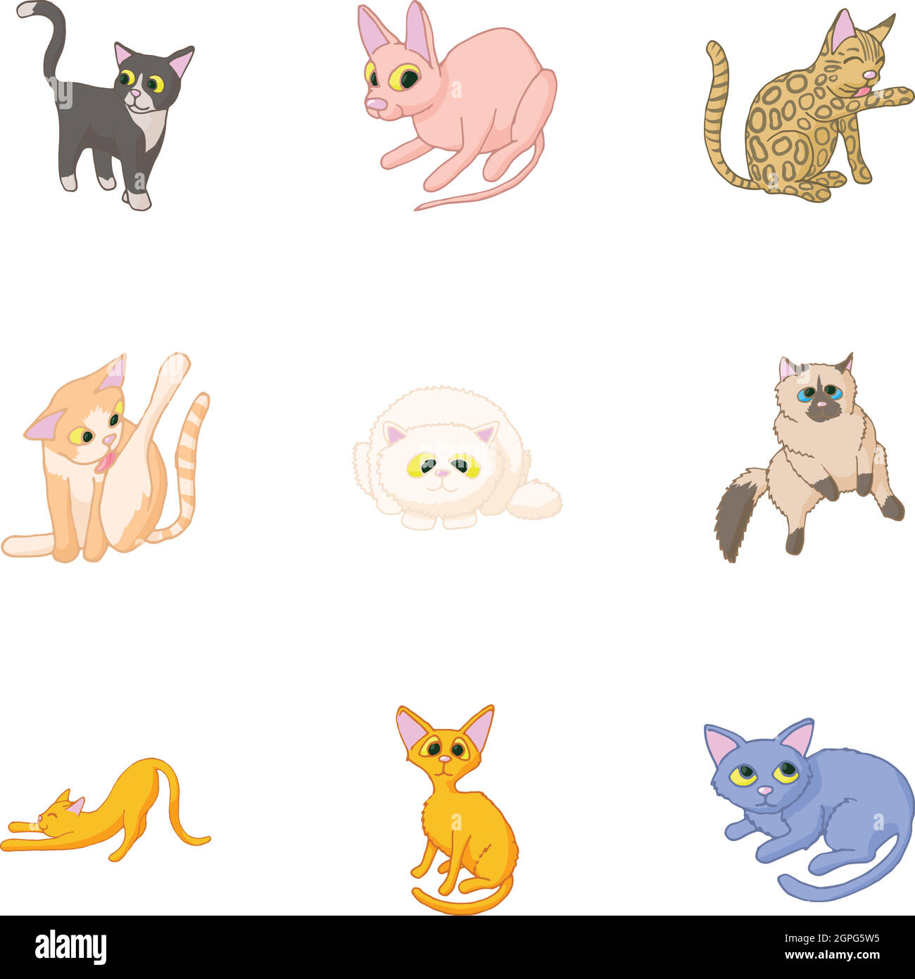 Les chats icons set, cartoon style Illustration de Vecteur