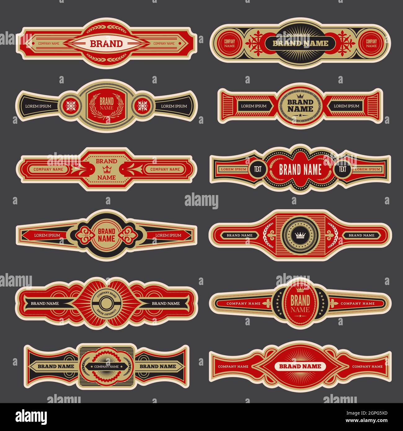 Étiquettes à cigares. Badges vintage colorés à bandes pour l'ensemble vectoriel de marque de cigare Illustration de Vecteur