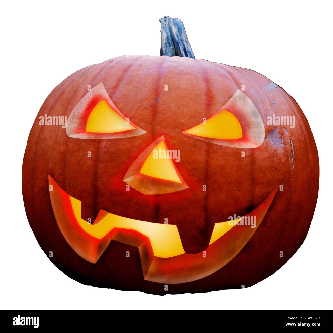 Glowing Halloween Citrouille isolé sur fond blanc Banque D'Images