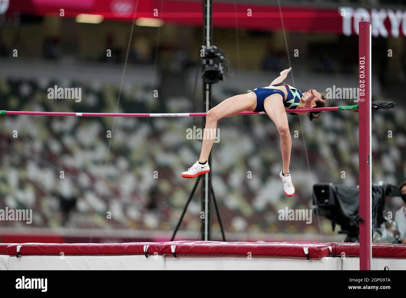 Mariya Lasitskene participant au saut en hauteur aux Jeux Olympiques de Tokyo en 2020. Banque D'Images