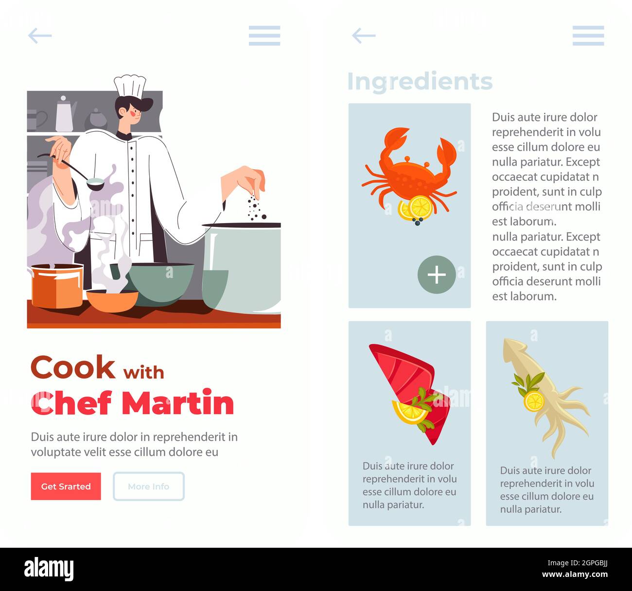Cuisinez avec le chef Martin, site Internet avec commande de plats Illustration de Vecteur