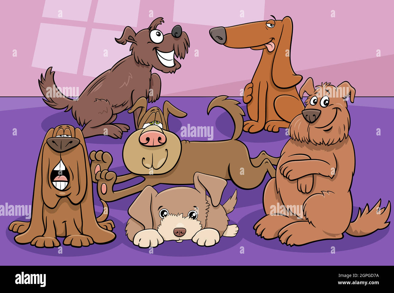 groupe de personnages de bd de chiens et de chiots Illustration de Vecteur