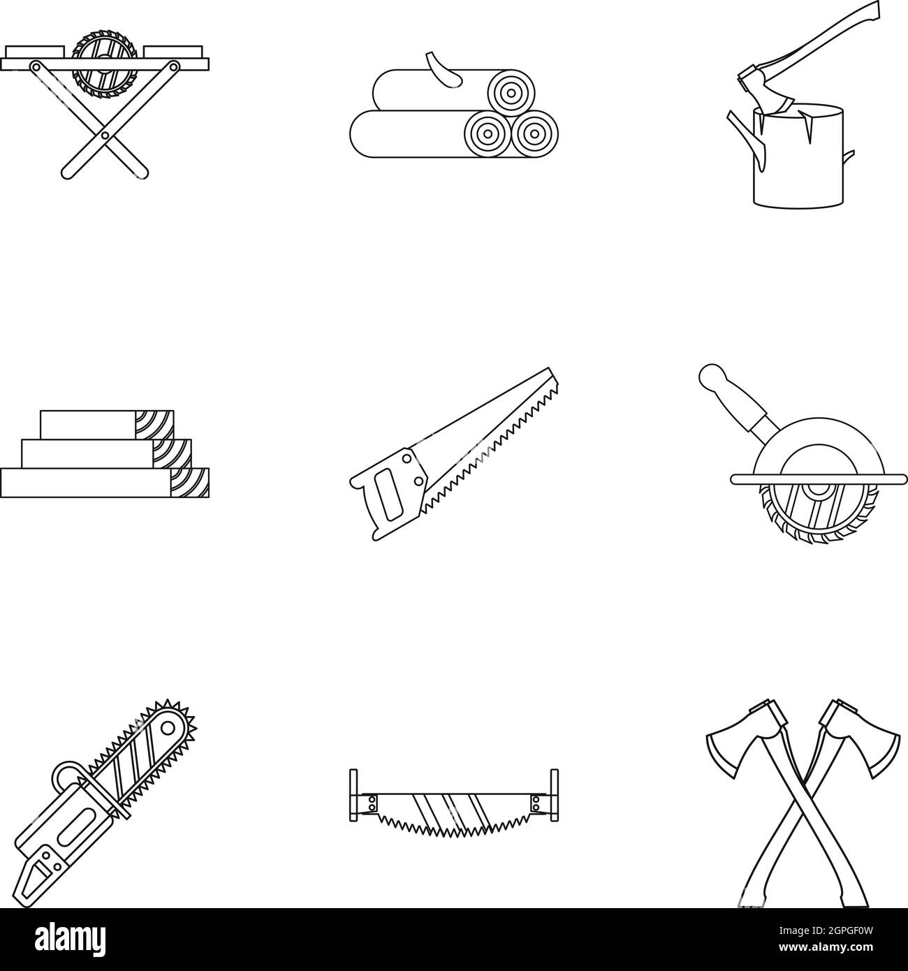 Bois de sciage icons set style du contour, Illustration de Vecteur