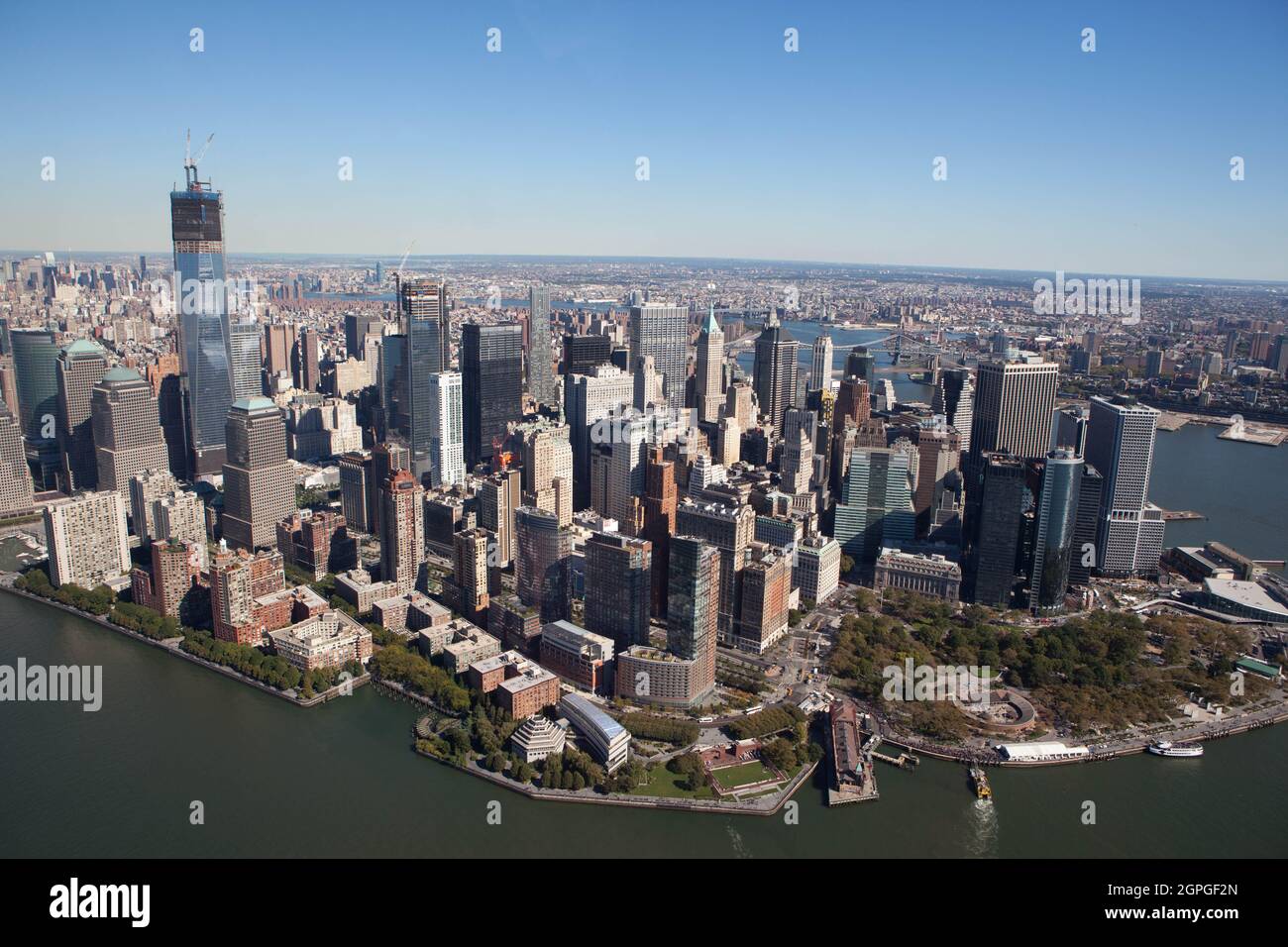 Vue en hélicoptère sur Manhattan Island, New York, États-Unis Banque D'Images