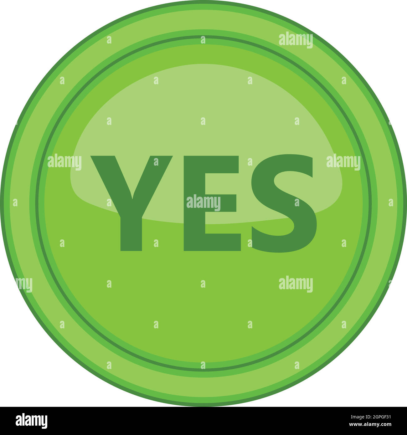 Oui, l'icône du bouton rond vert style cartoon Illustration de Vecteur