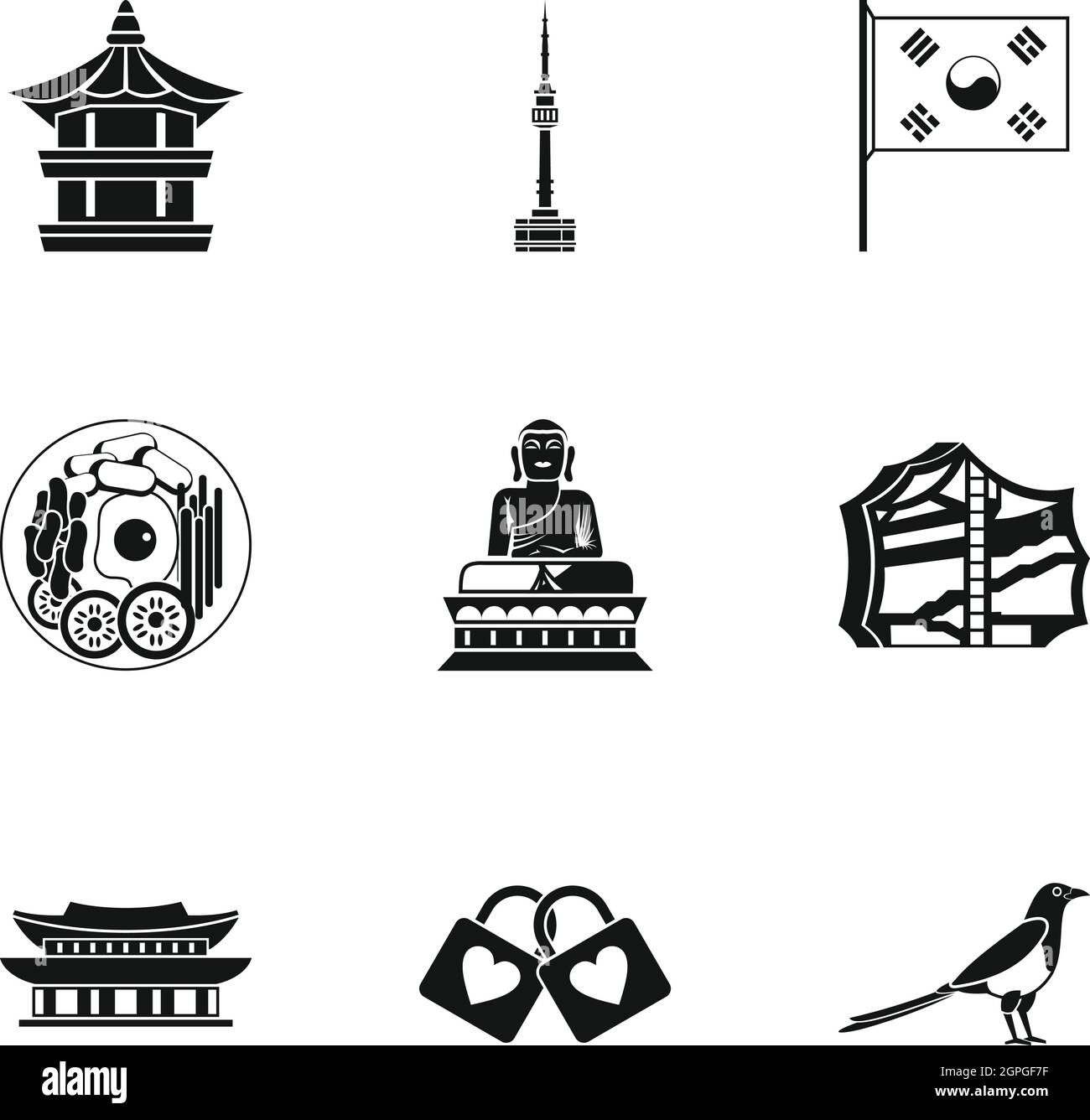 Tourisme en Corée du Sud, le style simple icons set Illustration de Vecteur