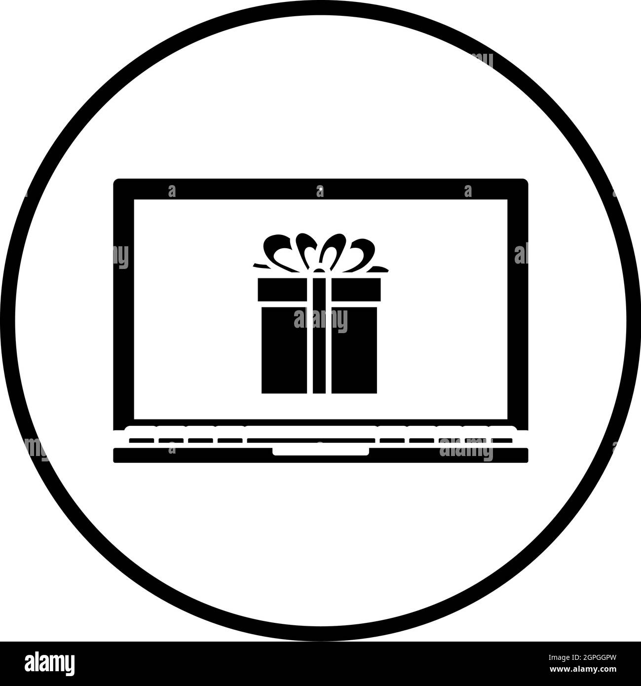 Icône ordinateur portable avec boîte cadeau à l'écran Illustration de Vecteur