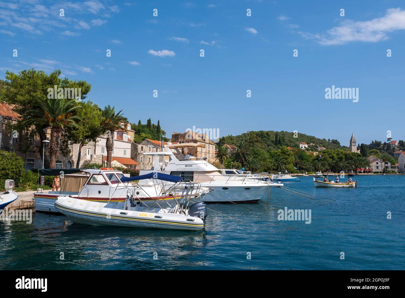 Croatie, Dalmatie, Iles Elaphites, Ile de Sipan, le port de Sipanska Luka Banque D'Images