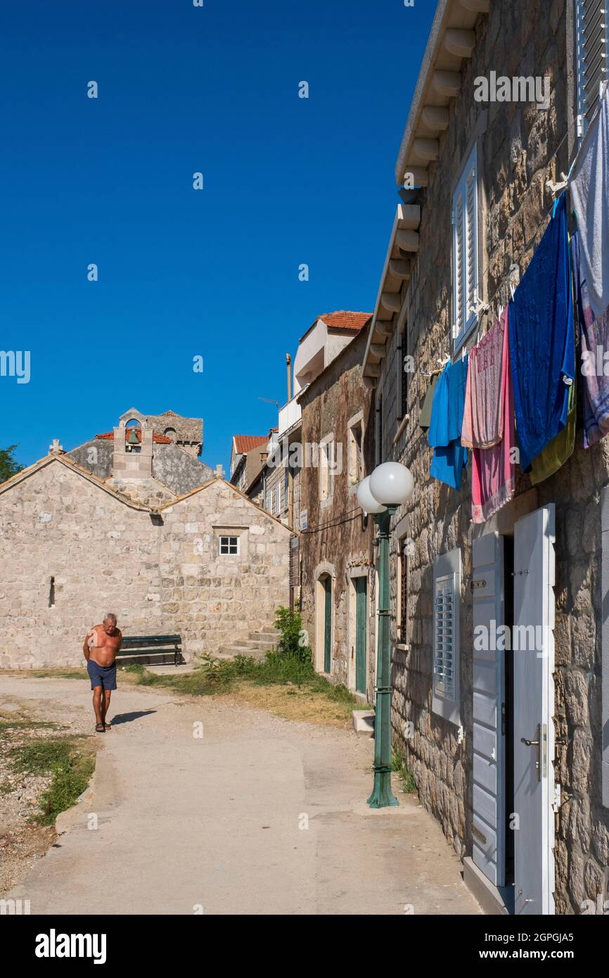 Croatie, Dalmatie, Iles Elaphites, Ile de Sipan, le port de Sudurad Banque D'Images