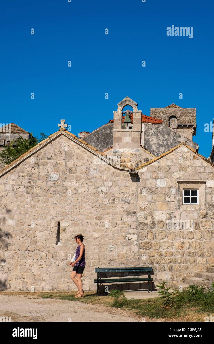 Croatie, Dalmatie, Iles Elaphites, Ile de Sipan, le port de Sudurad, Eglise Saint-Georges, construite au XVe siècle Banque D'Images