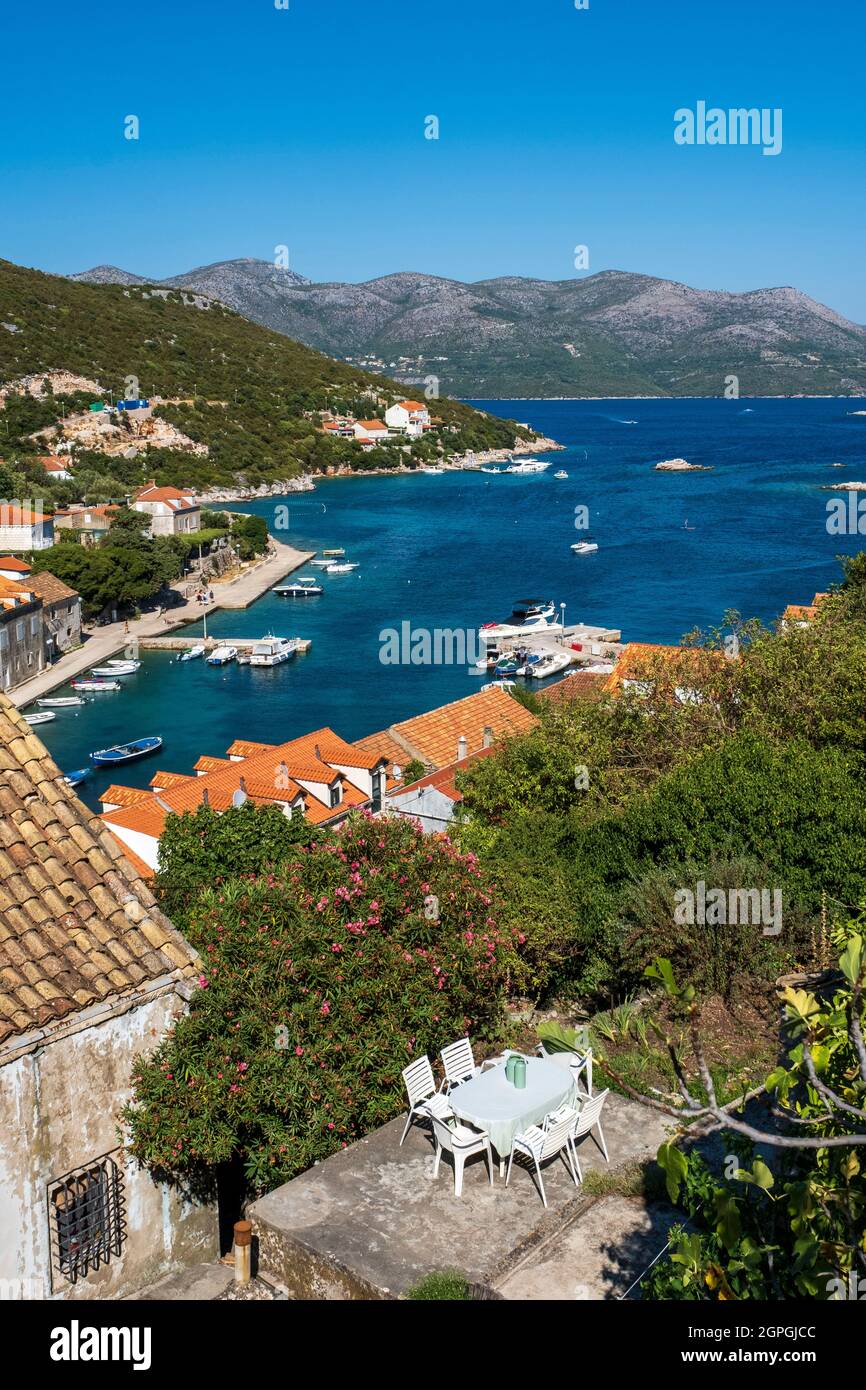 Croatie, Dalmatie, Iles Elaphites, Ile de Sipan, le port de Sudurad Banque D'Images
