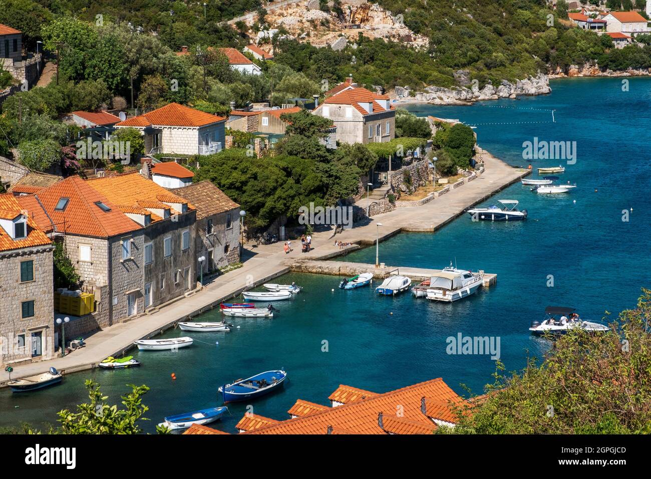 Croatie, Dalmatie, Iles Elaphites, Ile de Sipan, le port de Sudurad Banque D'Images