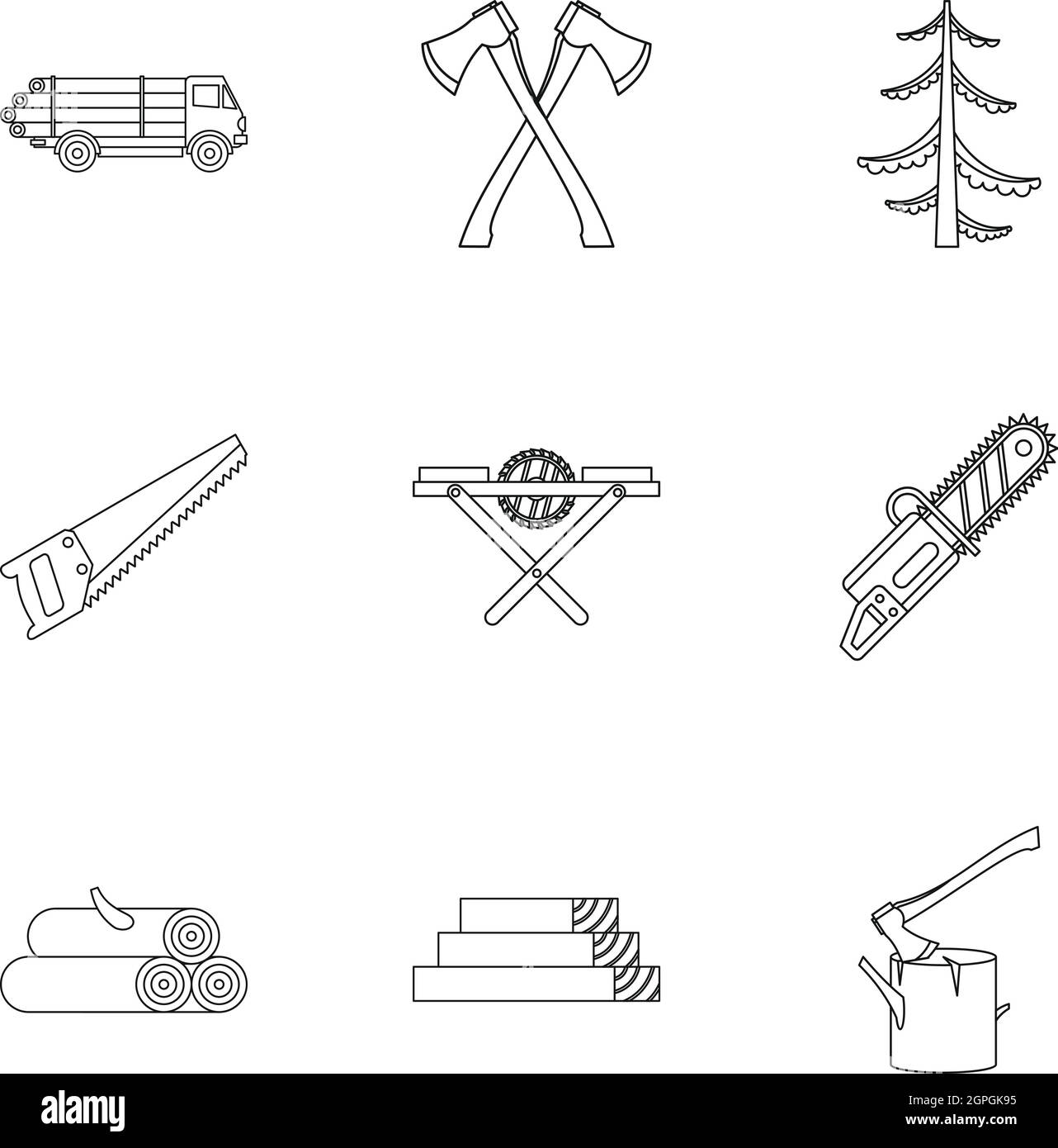 La coupe d'arbres icons set style du contour, Illustration de Vecteur