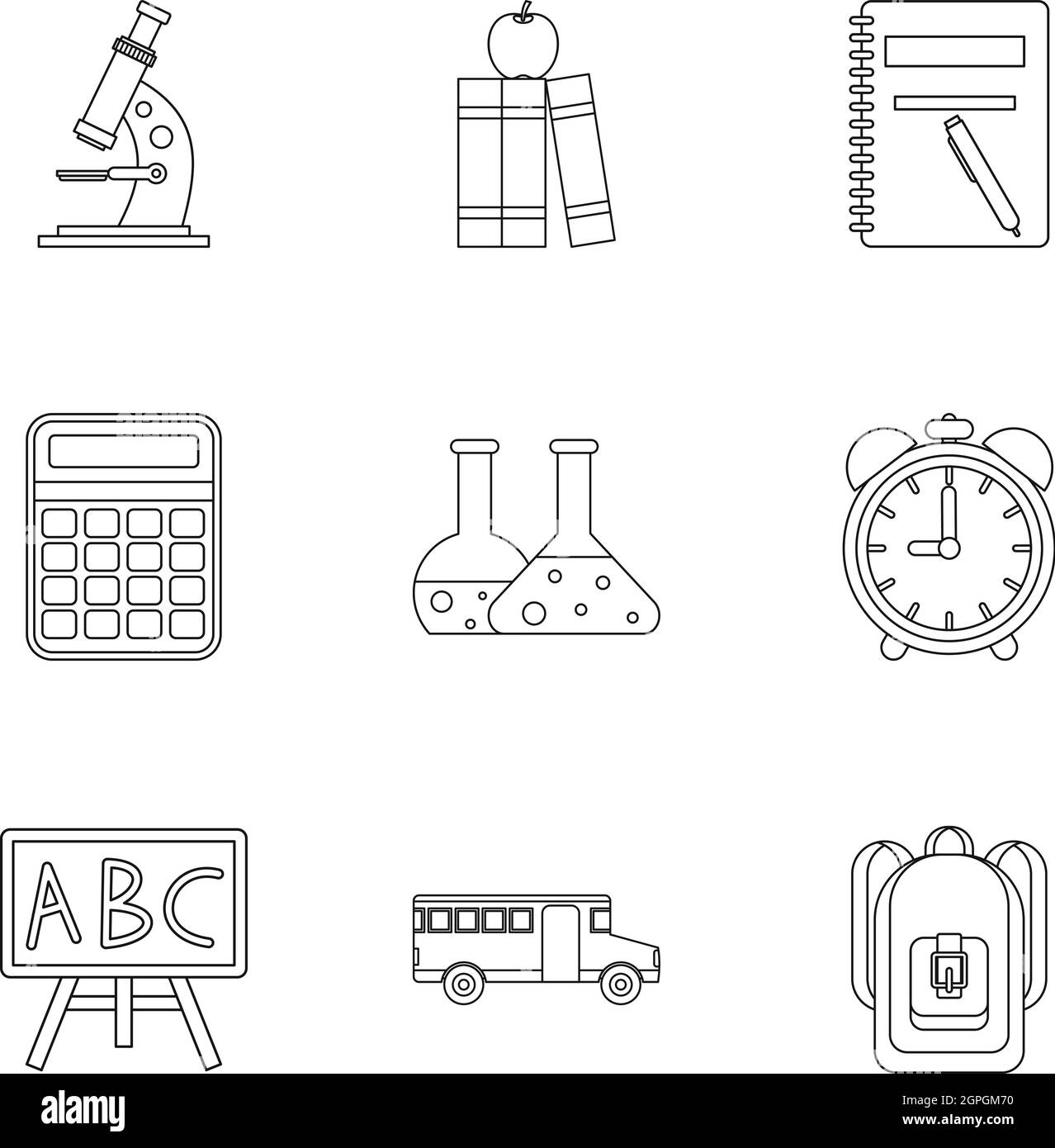 Les icônes de l'école, définir le style contour Illustration de Vecteur