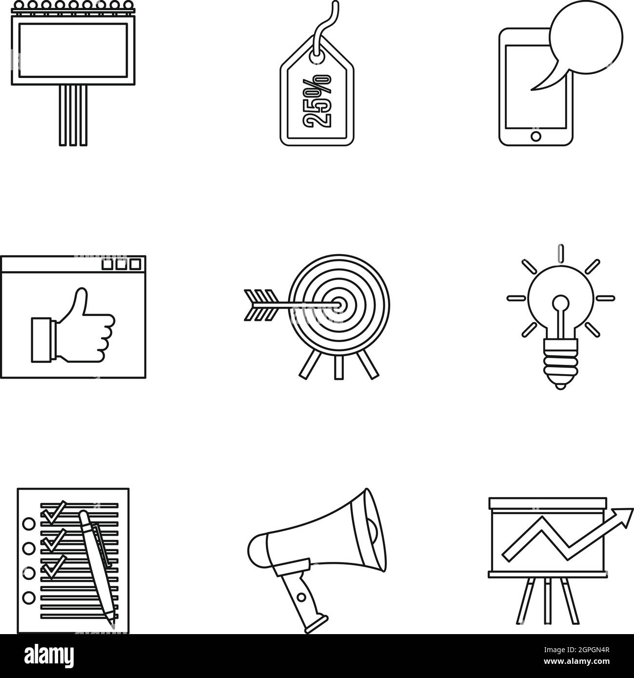 Types de publicité icons set style du contour, Illustration de Vecteur