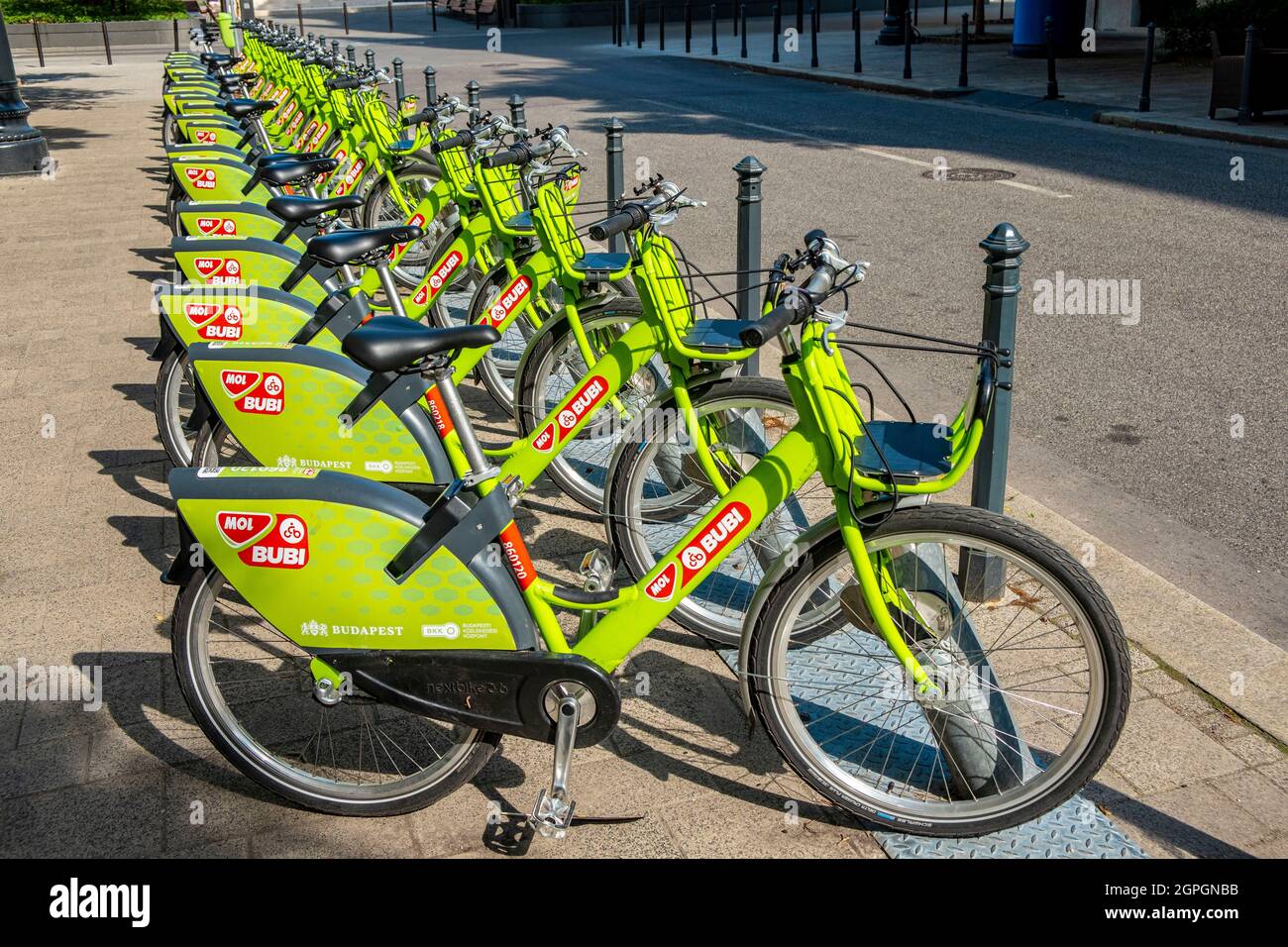 Hongrie, Budapest, classée au patrimoine mondial de l'UNESCO, Pest district, location de vélos en libre service, Bubi Banque D'Images