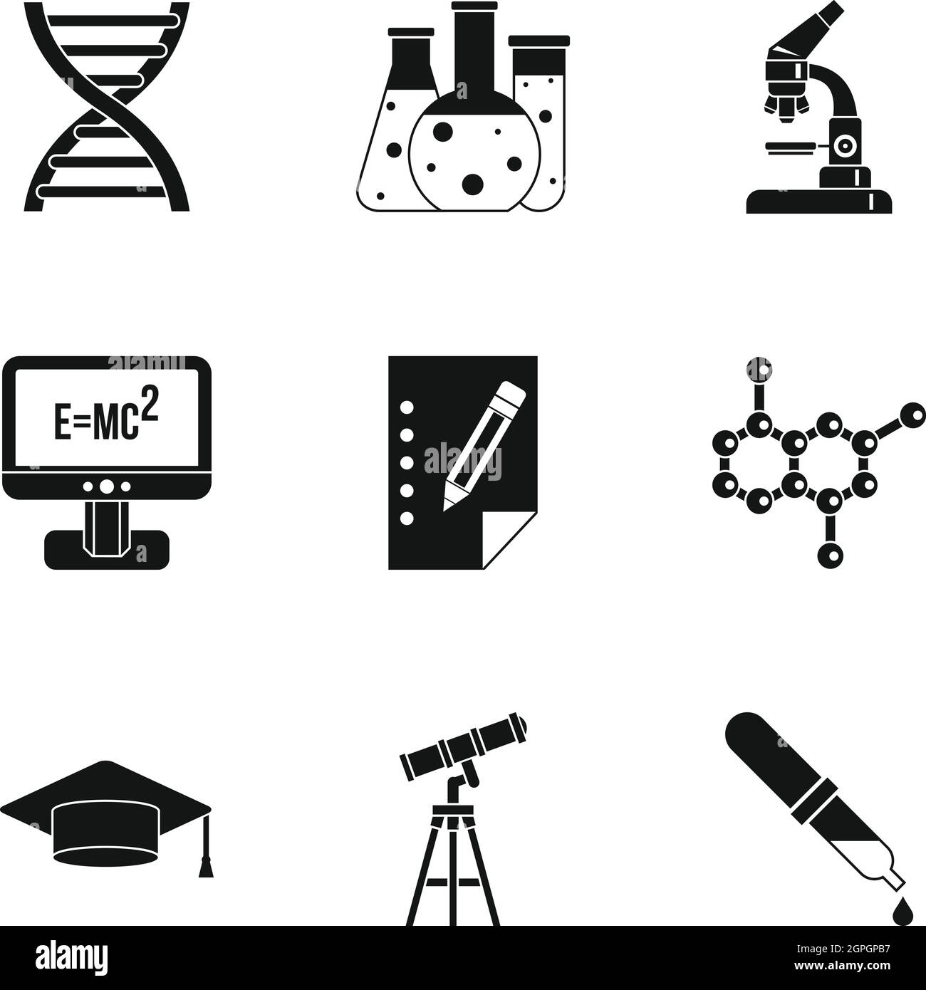 L'enseignement des sciences, le style simple icons set Illustration de Vecteur