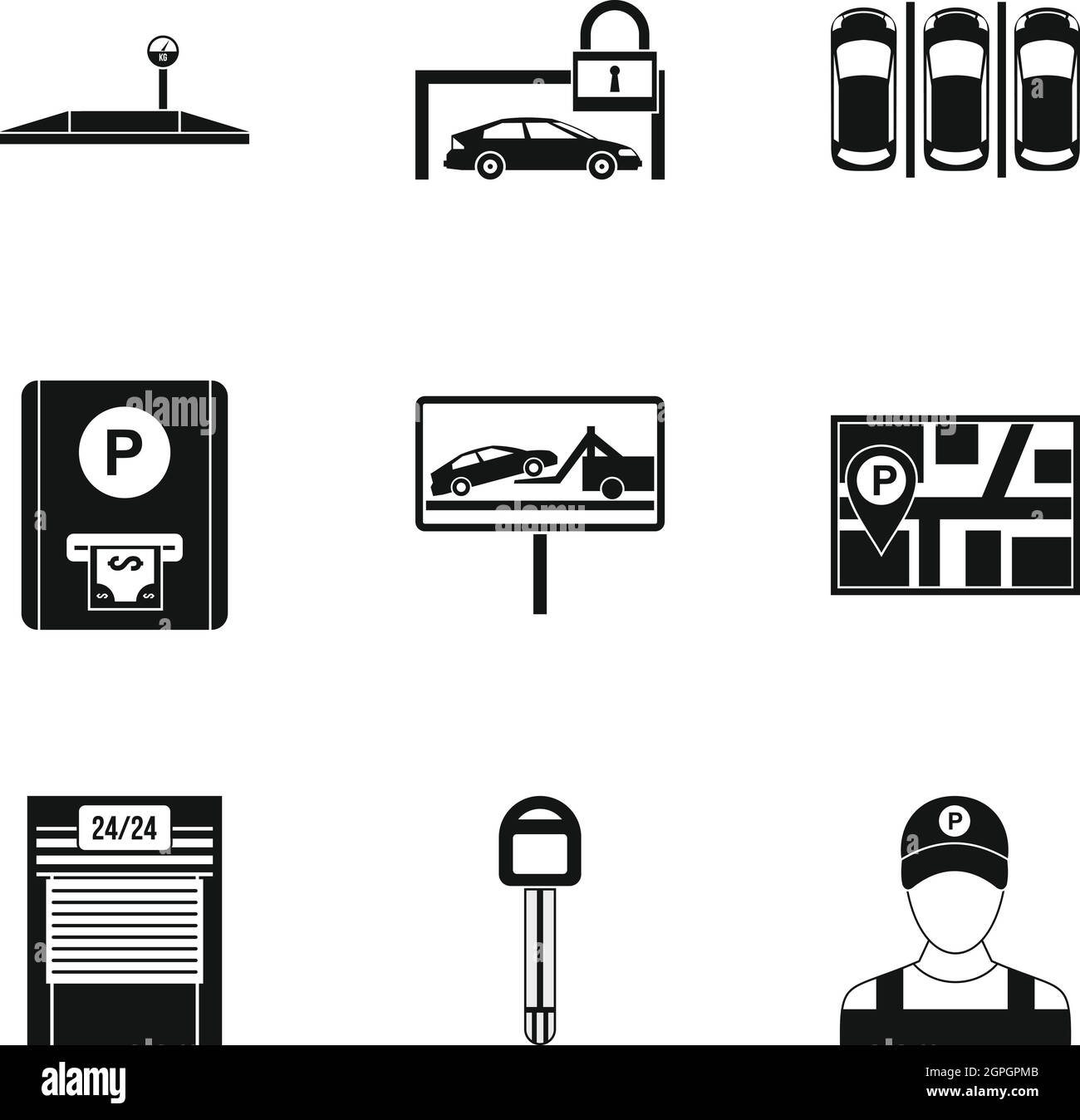 Les icônes de la zone de stationnement, le style simple set Illustration de Vecteur