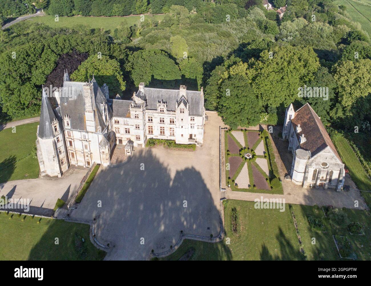 France, Calvados, Château de Fontaine Henry (vue aérienne) Banque D'Images