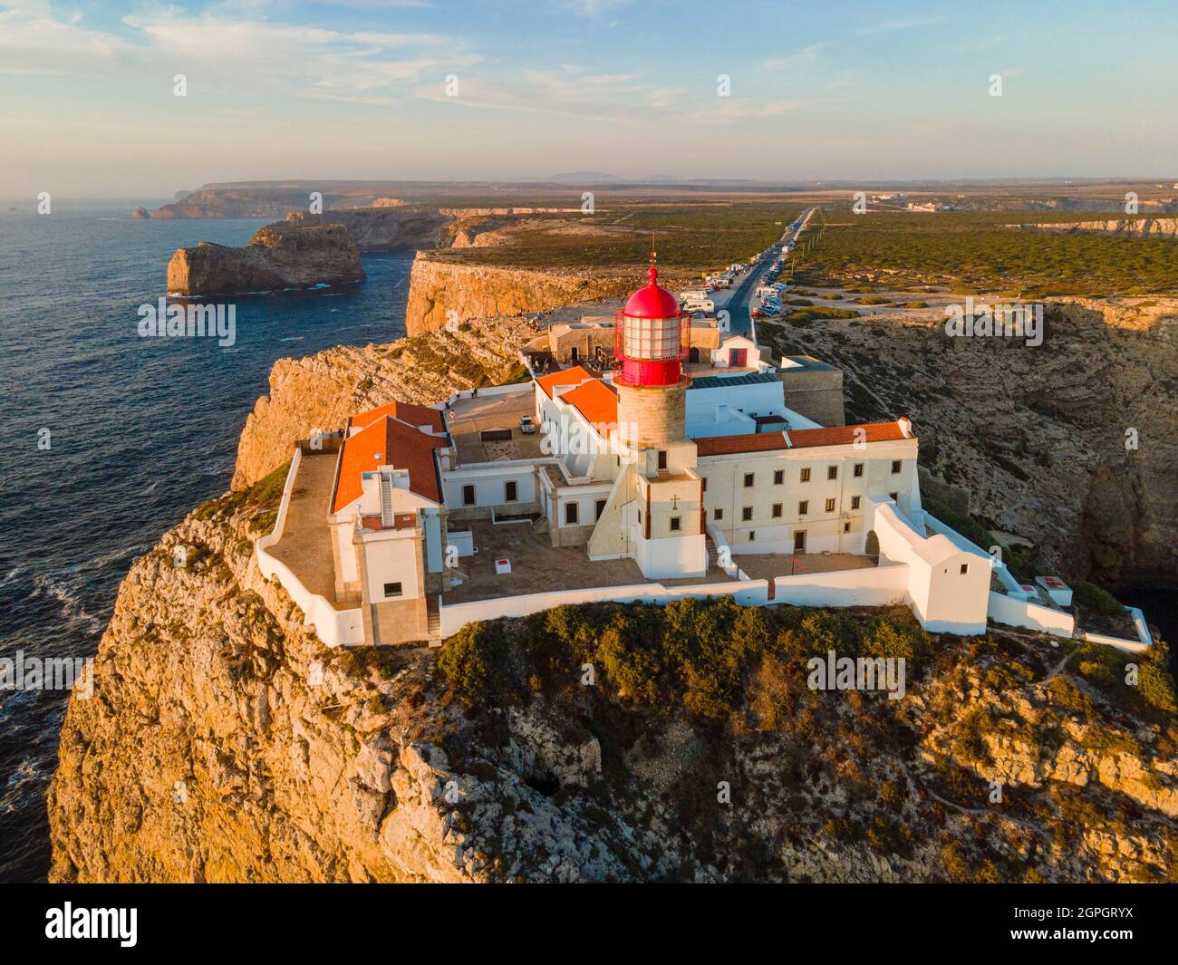 Portugal, Algarve, Sagres, le phare du Cap Saint Vincent, (Cabo de Sao Vicente) (vue aérienne) Banque D'Images