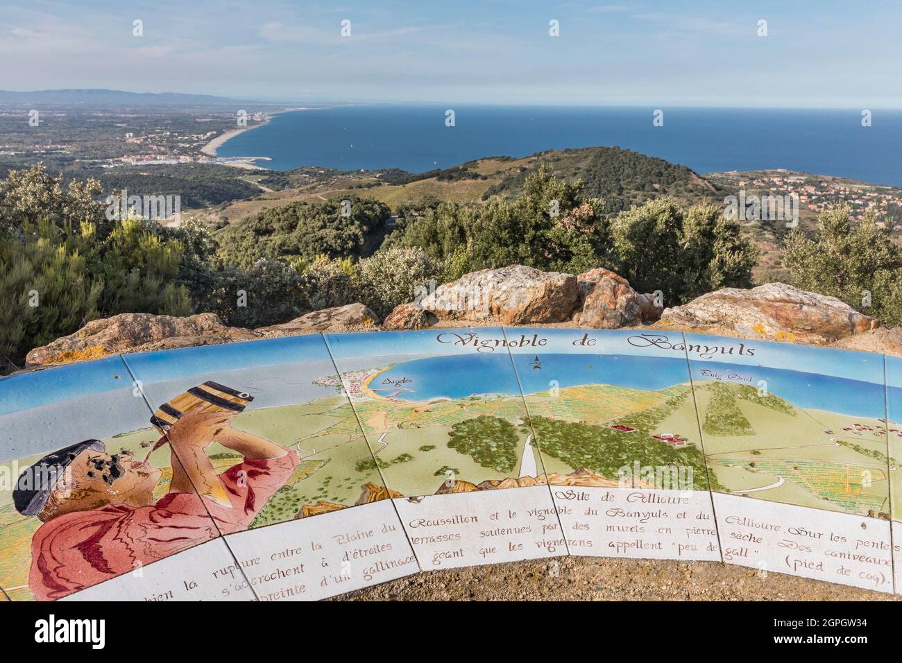 France, Pyrénées-Orientales, Collioure, table d'orientation Banque D'Images