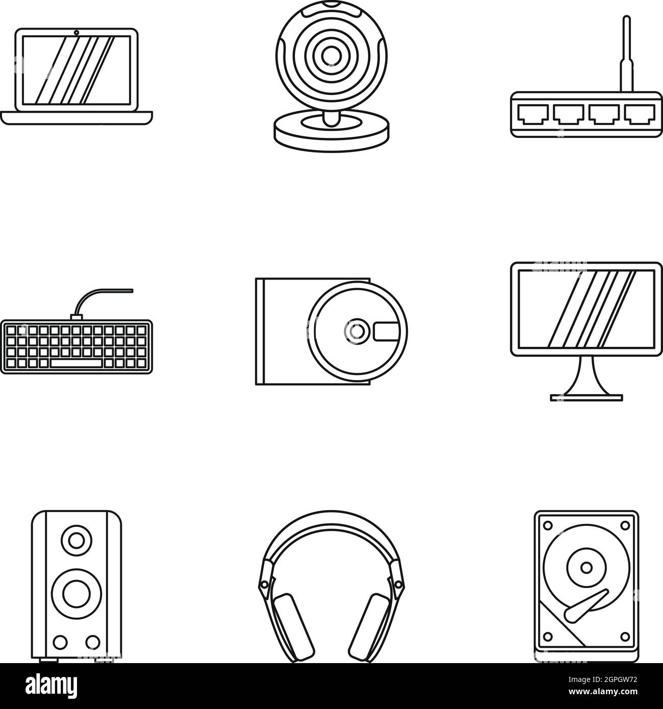 Les icônes de configuration de l'ordinateur, définissez le style contour Illustration de Vecteur