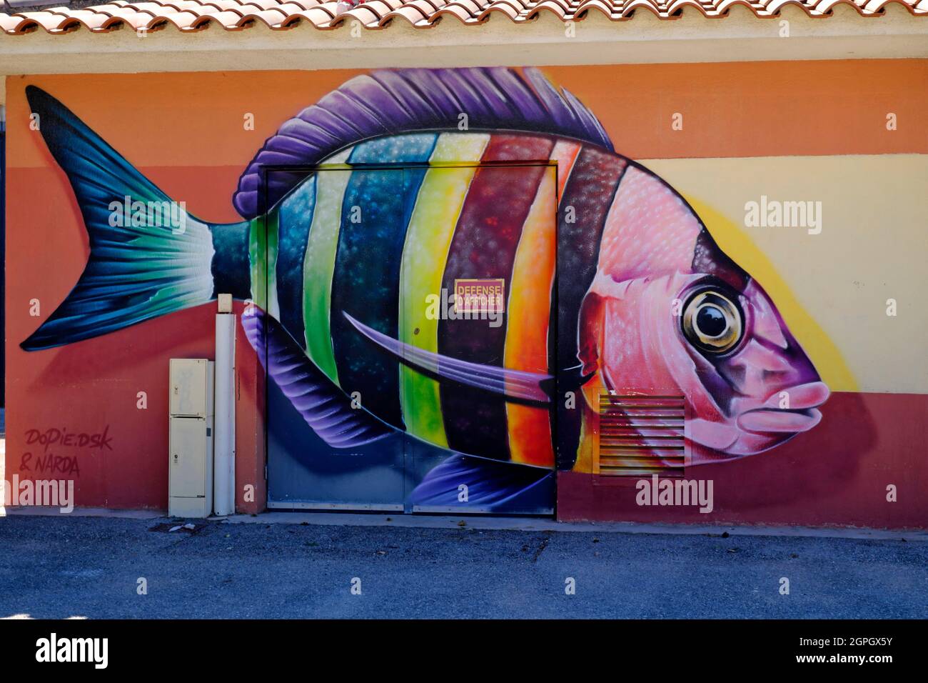 France, Var, la Seyne sur Mer, boulevard Toussaint Merle, art de la rue, poisson par l'artiste de graffiti Dopie Banque D'Images