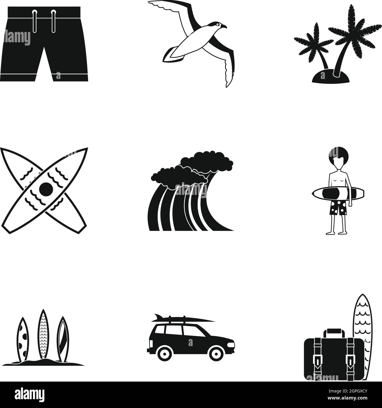 Club de surf, le style simple icons set Illustration de Vecteur