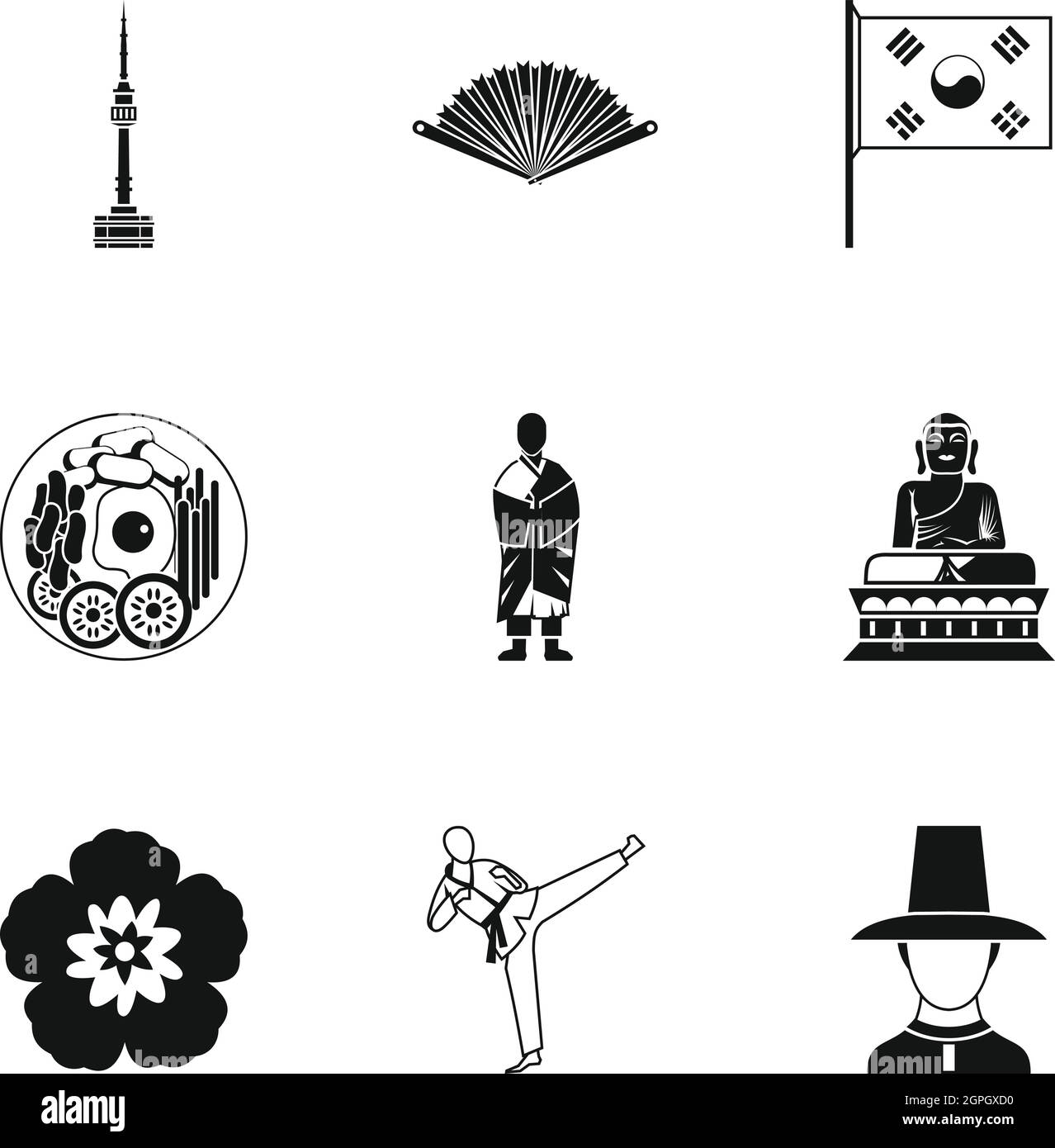 République de la Corée du Sud, le style simple icons set Illustration de Vecteur