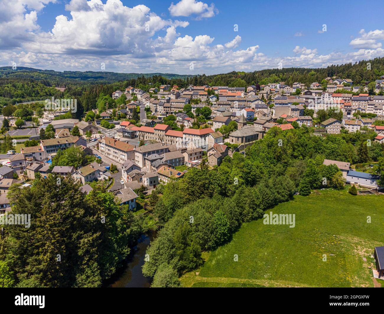 France, haute Loire, le Chambon sur Lignon, Vivarais, Sud (vue aérienne) Banque D'Images