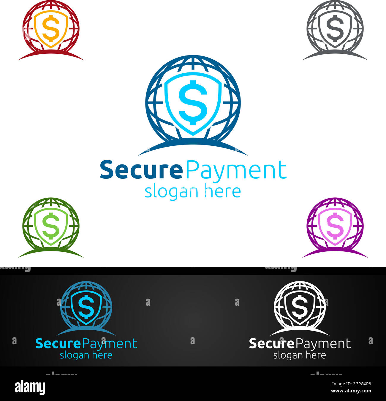 Logo Global Online Secure Payment pour la sécurité des achats en ligne. Transaction financière. Envoi d'argent. Logotype Mobile Banking Service Illustration de Vecteur