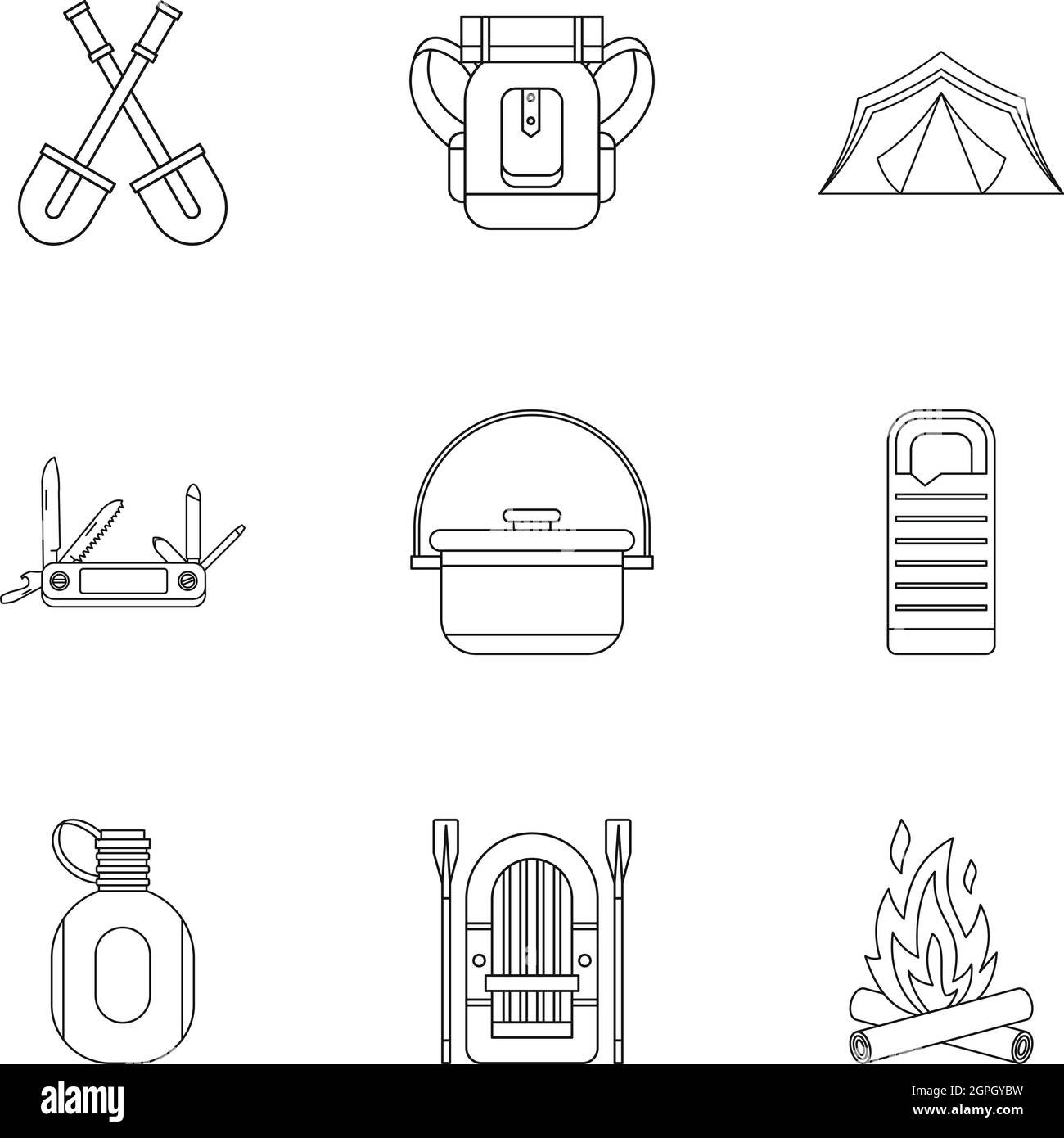 Forest style du contour, icons set Illustration de Vecteur