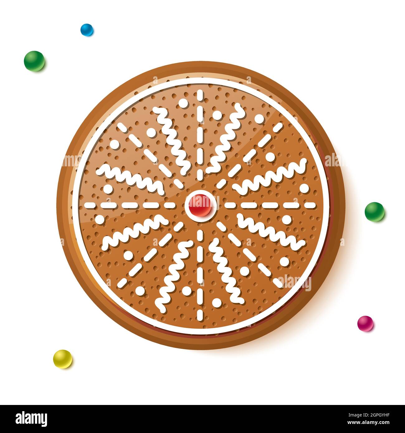 Biscuit circulaire en pain d'épice isolé sur blanc. Boulangerie de Noël. Illustration vectorielle. Illustration de Vecteur