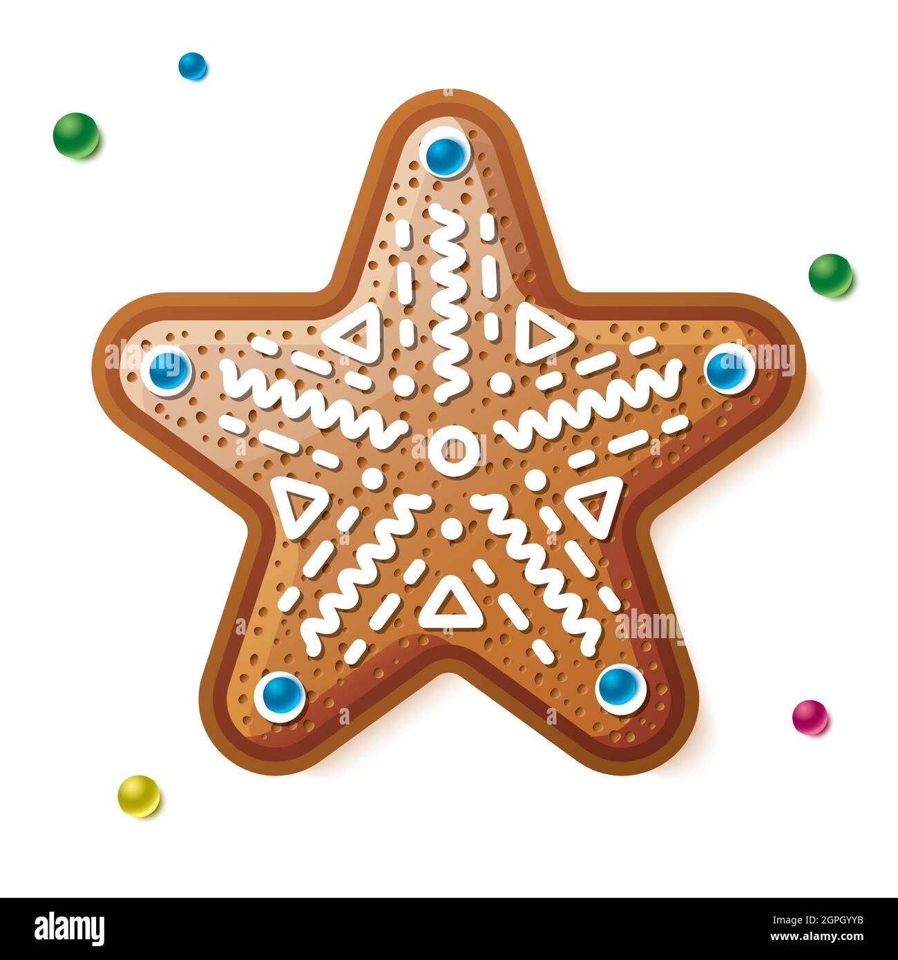 Étoile de pain d'épice isolée sur blanc. Cookie de Noël. Illustration vectorielle. Illustration de Vecteur