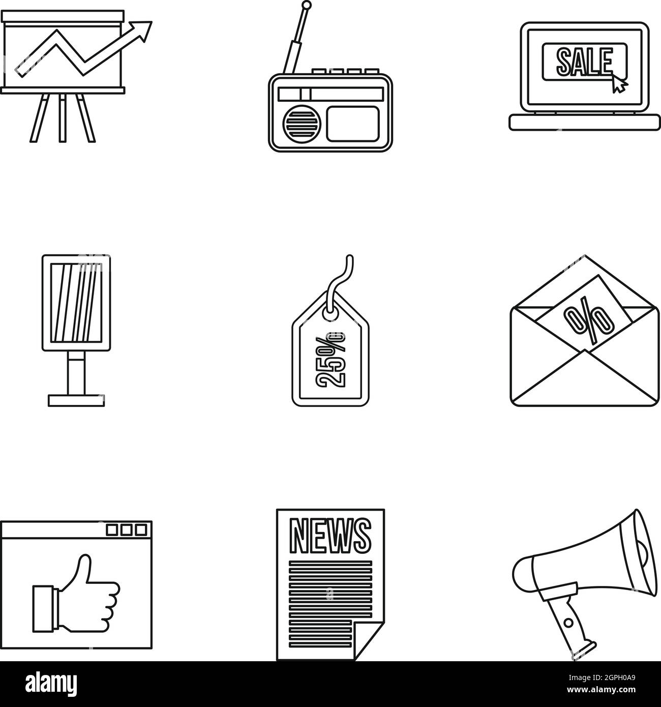 La publicité contextuelle icons set style du contour, Illustration de Vecteur